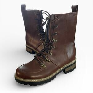 Universal Threads Women's Boots 6.5 Brown Faux Leather Lace Up Block Heel NWOB